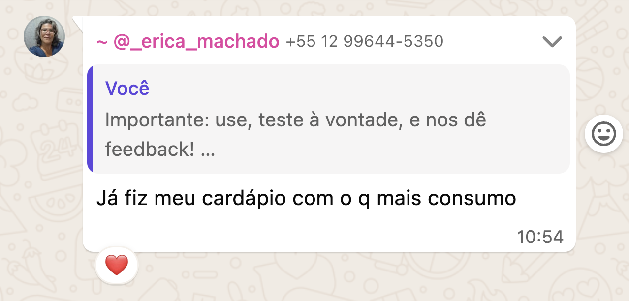 Depoimento cardápio montado