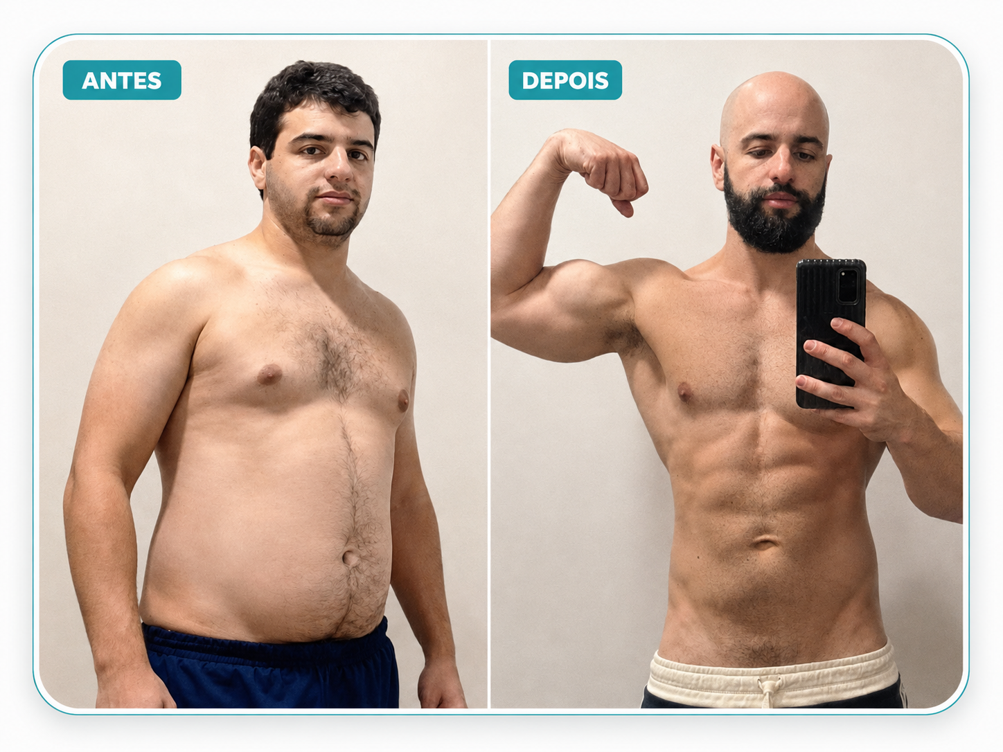 Antes e depois da transformação de Guilherme Torres