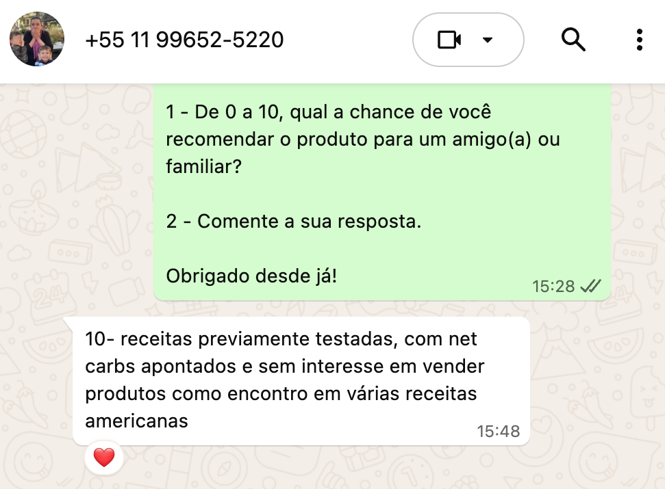 Avaliação nota 10 destacando receitas testadas e informação de net carbs