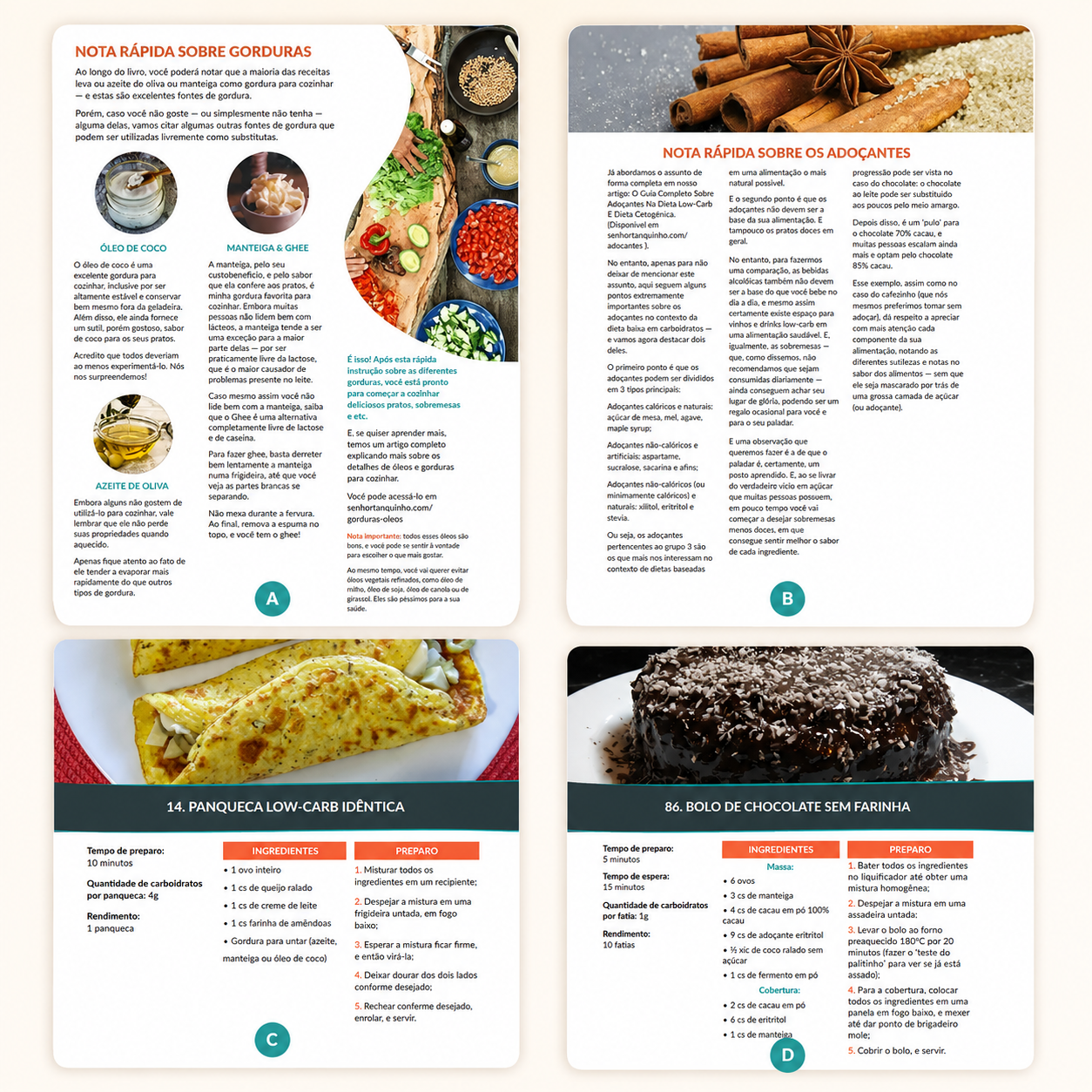 Páginas internas do livro 150 Receitas Low-Carb e Cetogênicas